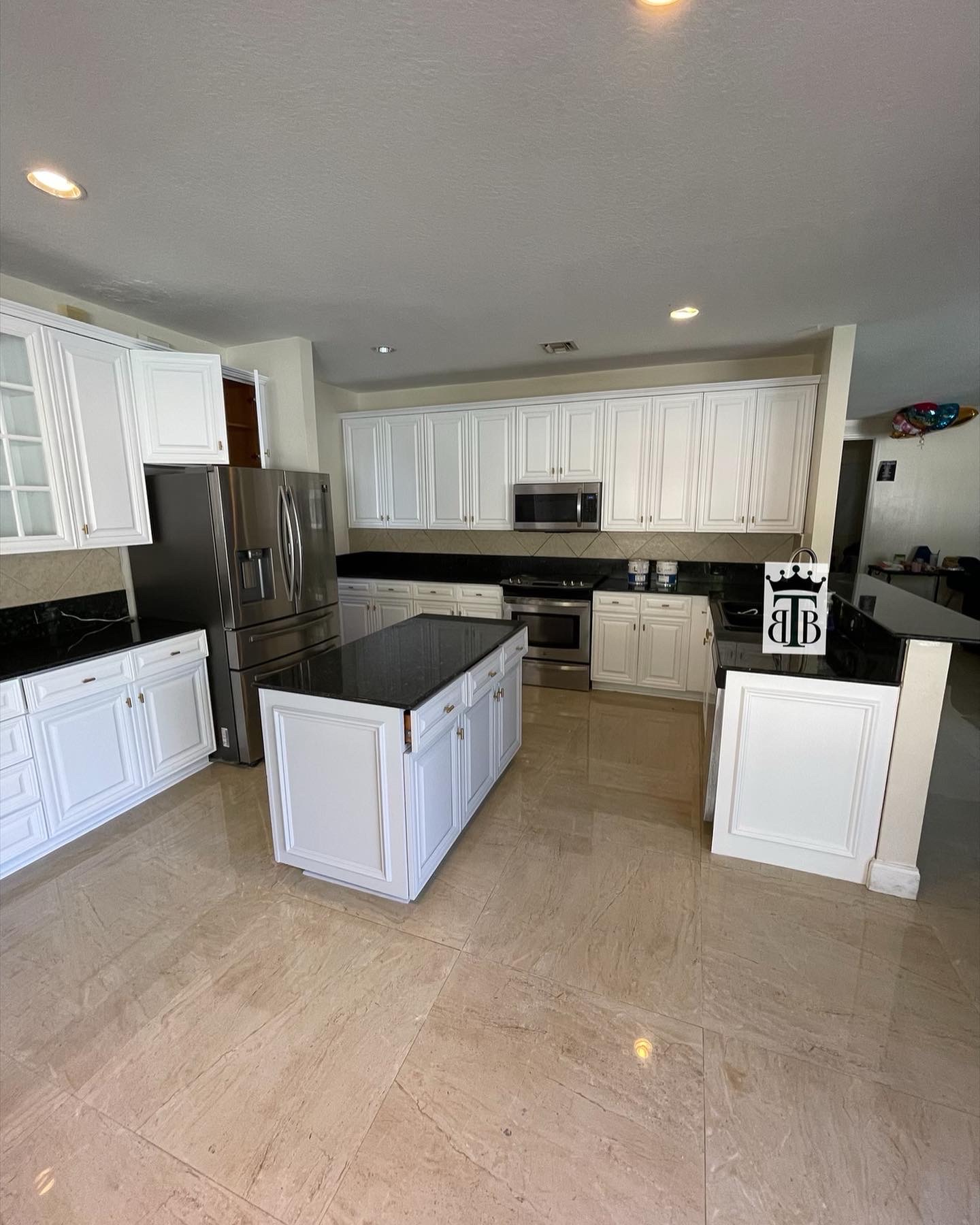 Finished kitchen with freshly painted cabinets