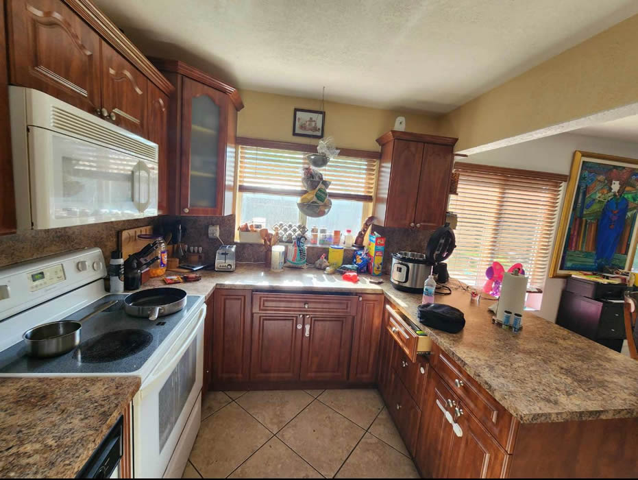 The same kitchen cabinets before painting