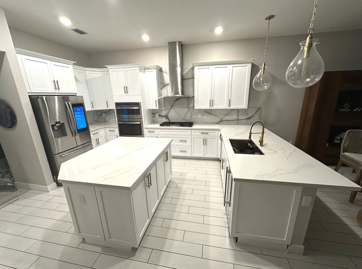 Finished kitchen with freshly painted cabinets